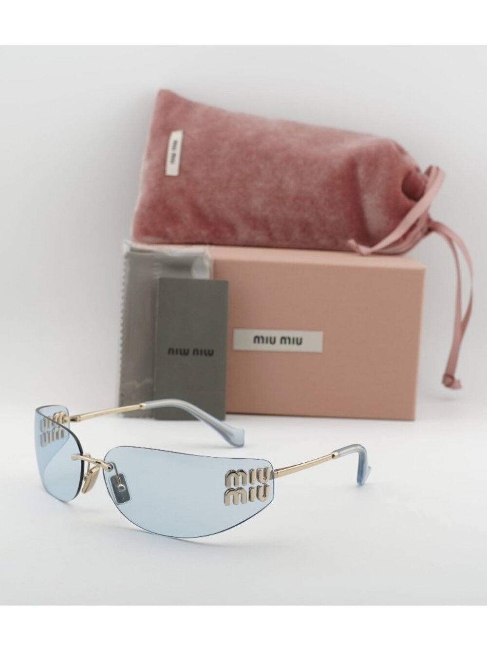 Miu Miu MUA51S ZVN10P Rectangle Sunglasses – Gold\Light Blue